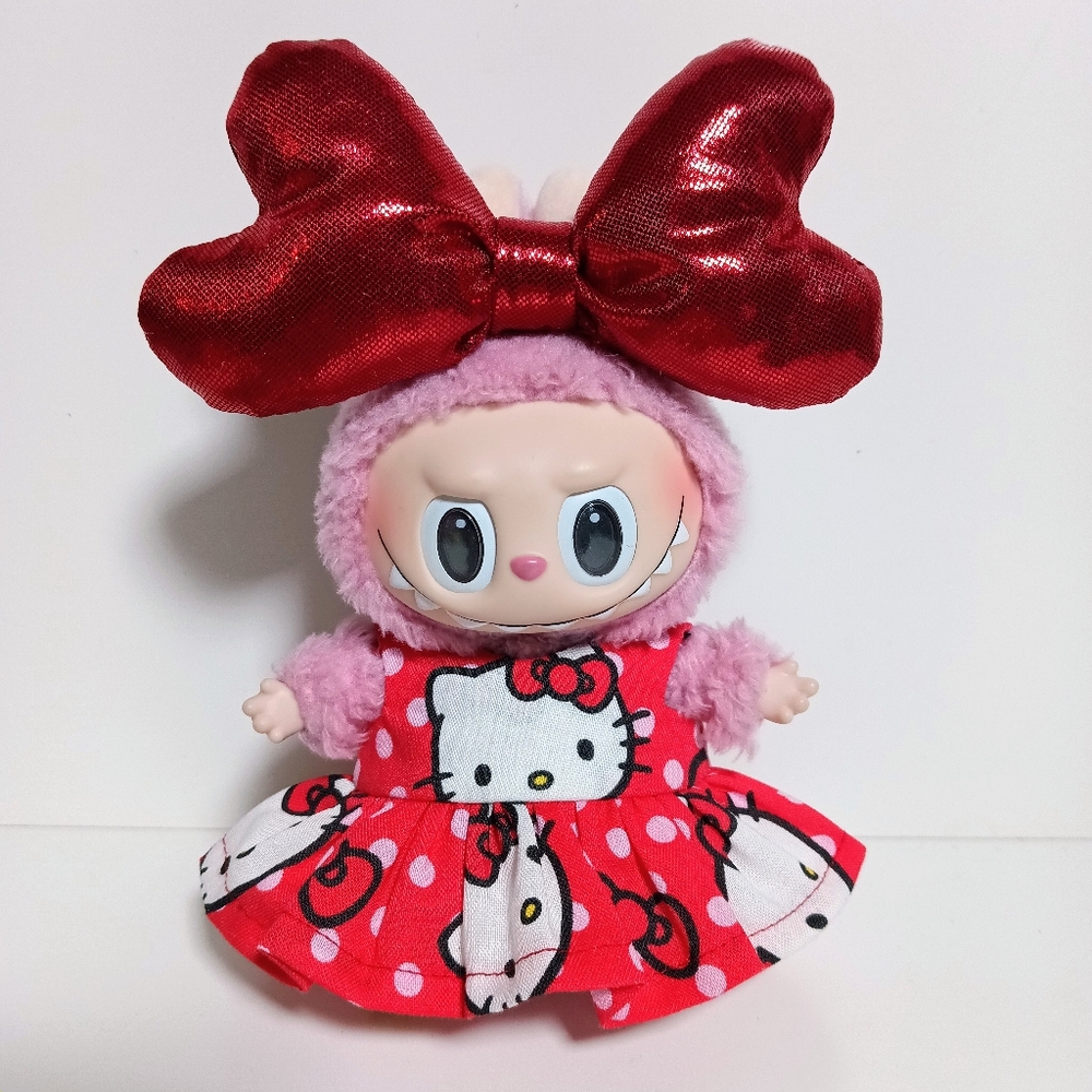 Custom Hello Kitty Valentines Day Dress and Heart Bow Made to fit Labubu
